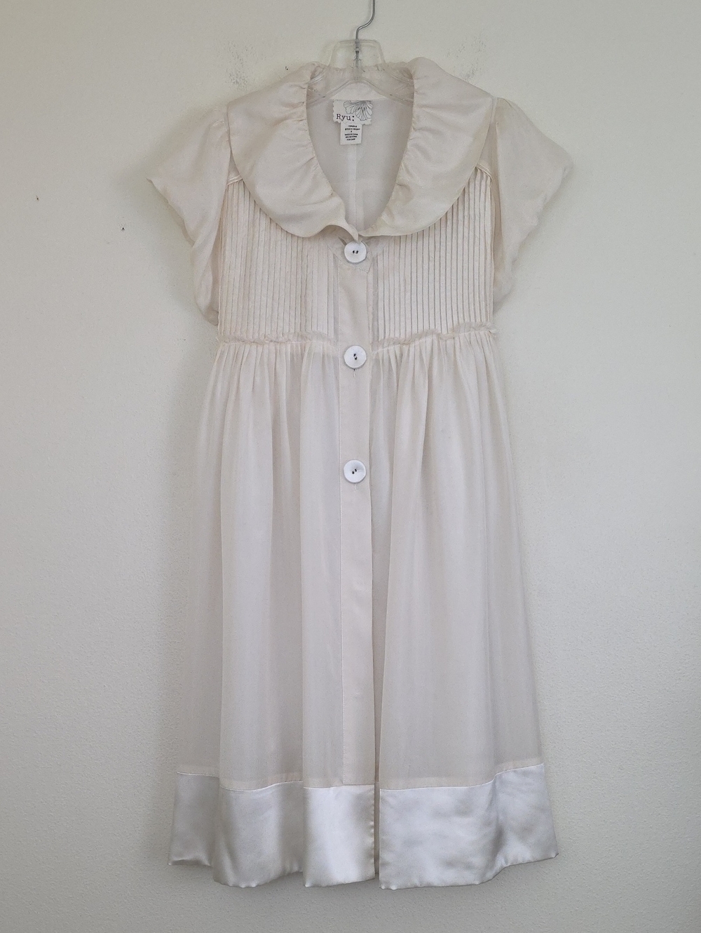 Ryu Silk Off White Babydoll Cap Sleeve Midi Dress S